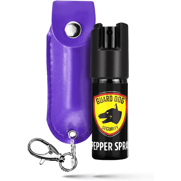 Pepper Spray for Self-Defense w/ Purple Leather Pepper Spray Keychain Case, 16 ft Range, 0.5 oz, Safety Twist Top by Guard Dog Security, 1 pack
