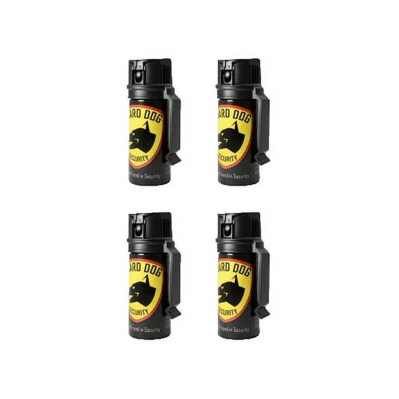 Pepper Spray with Belt Clip, 20 ft Range, 18 Burst, Flip Top 360 Degree Stream Pattern, Self Defense by Guard Dog Security, 4 pack