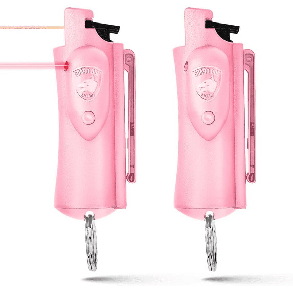 Pepper Spray Self Defense with Laser Sight & Belt Clip, 16 ft Range, 0.5 oz, Keychain, by Guard Dog Security, 2 pack Pink Outdoor