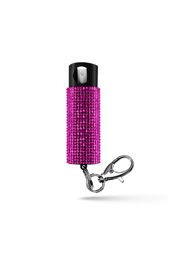 Pepper Spray with Safety Twist Top, Glow-in-Dark, 16 ft Range, Pink Rhinestone Design Pepper Spray Keychain, 0.5 oz, by Guard Dog Security, 1 pack