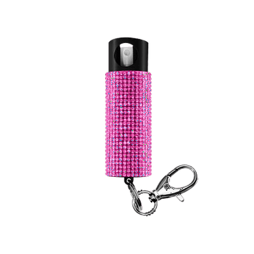Pepper Spray with Safety Twist Top, Glow-in-Dark, 16 ft Range, Pink Rhinestone Design Pepper Spray Keychain, 0.5 oz, by Guard Dog Security, 1 Pack