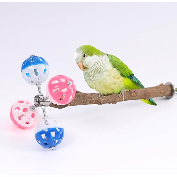 Pepper Wood Bird Perch Toy with Rotating Balls,Bird Stand Toy for Parakeet, Natural Wood Stand Perch Toy for Metal Cage, Fun Toy for Parrots Cockatiels Budgies Budgerigars Parrotlets Lovebirds Ringne