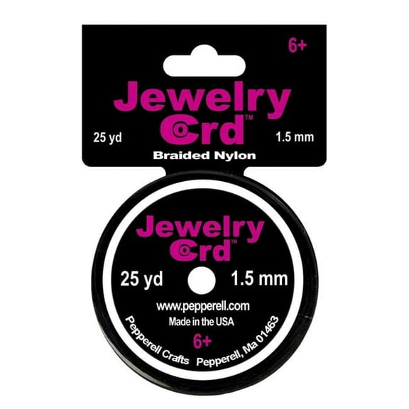 Pepperell Braiding 454679 Pepperell Braiding Shiny Jewelry Cord, 1.5 mm x 25 yard, Black