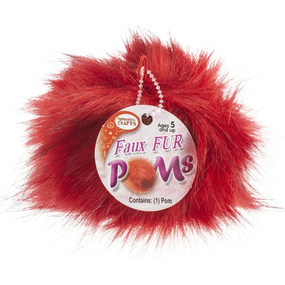 Pepperell Braiding Faux Fur Pom With Loop-Red