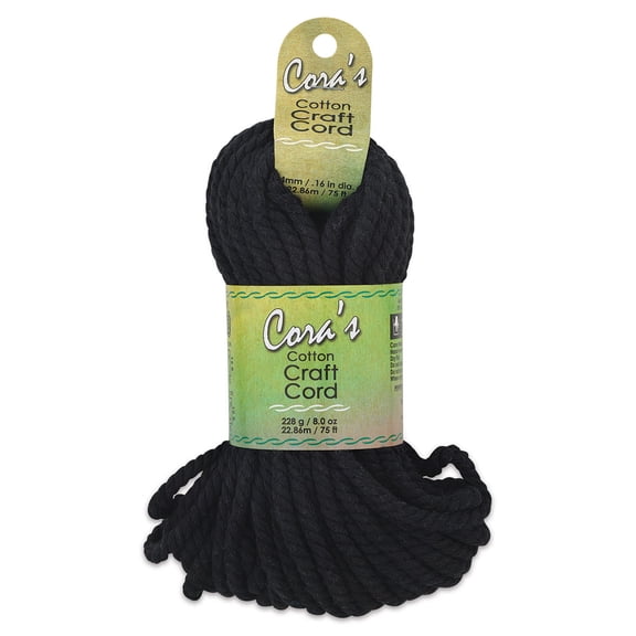 Pepperell Cotton Craft Cord - Black, 4 mm, 75 ft
