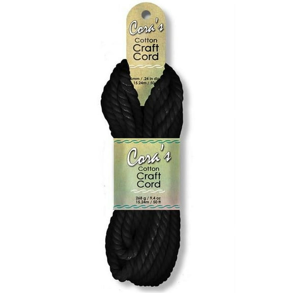 Pepperell Cotton Craft Cord - Black, 6 mm, 50 ft