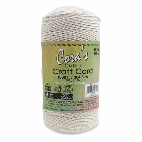 Pepperell Cotton Craft Cord - Natural, 1 mm, 1000 ft