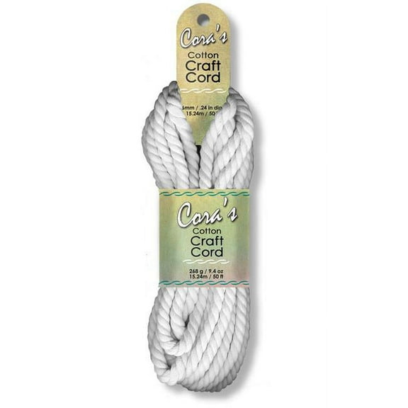 Pepperell Cotton Craft Cord - White, 6 mm, 50 ft