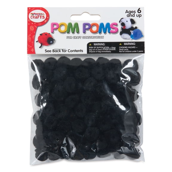 Pepperell Craft Pom Poms - Pkg of 100, 1/2", Black