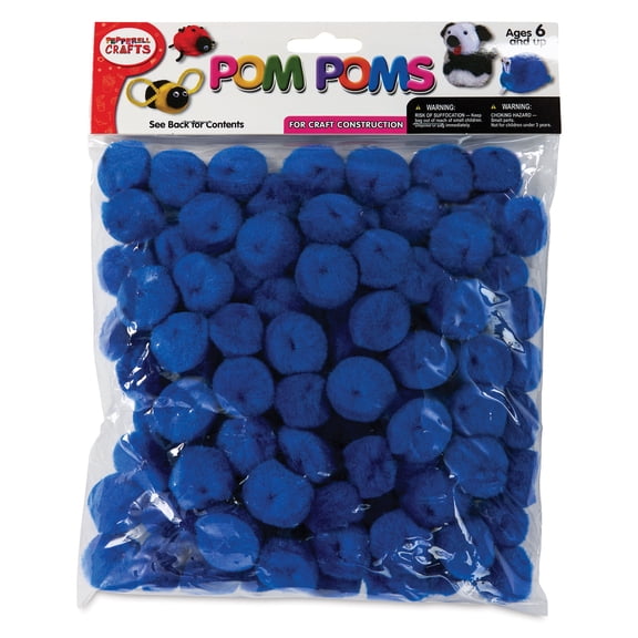 Pepperell Craft Pom Poms - Pkg of 100, 1", Royal Blue