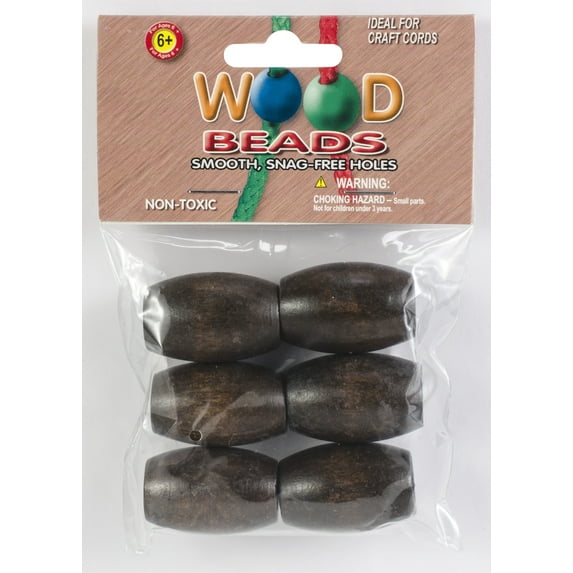 Pepperell Oval Wood Beads 32mmX22mm 6/Pkg-Walnut