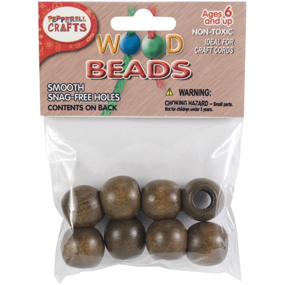 Pepperell Round Wood Beads 20mm 8/Pkg-Walnut