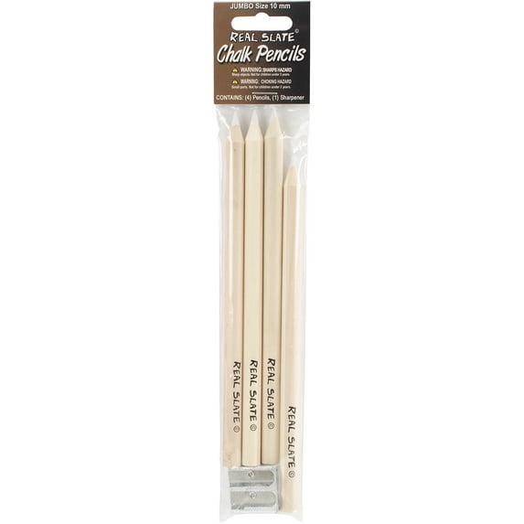 Pepperell Real Slate Chalk Pencils 10mm 4/Pkg -With Sharpener