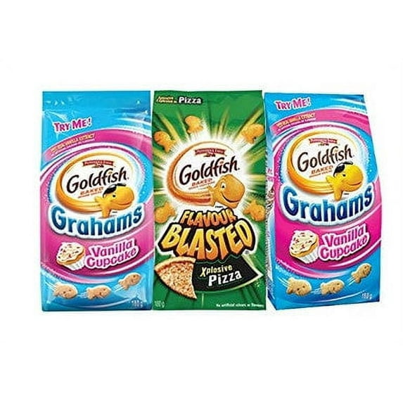 Pepperidge Farm 3-bag multi-flavored Goldfish bundle (2 Vanilla Cupcake + 1 Xplosive pizza) {Imported from Canada}