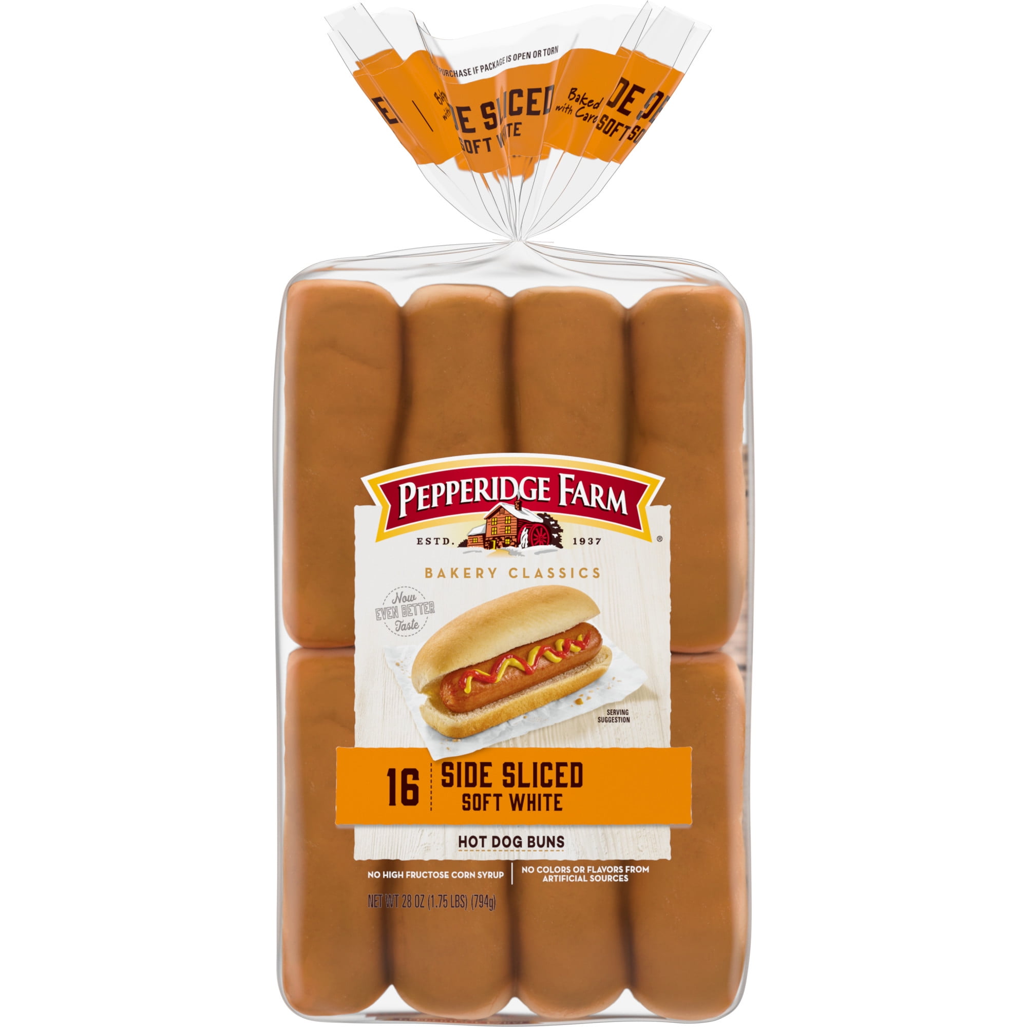Pepperidge Farm Bakery Classics, Soft White Side Sliced Hot Dog Buns, 16-Pack Bag