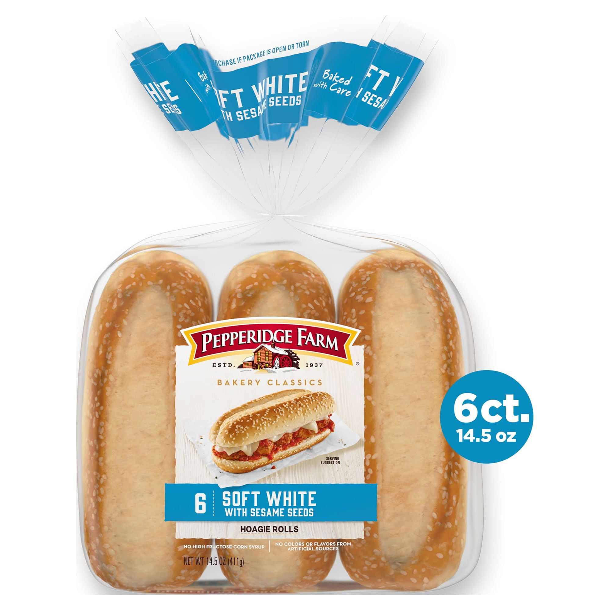 Pepperidge Farm Bakery Classics Soft White with Sesame Seeds Hoagie Rolls, 6-Pack Bag