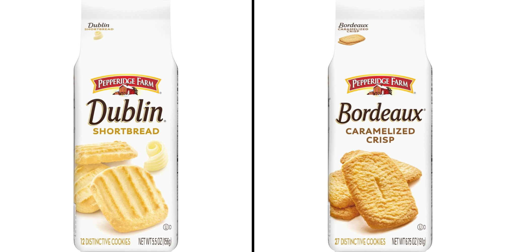 Pepperidge Farm Bordeaux Caramelized Crisp Cookies 6.75 oz & Dublin Shortbread Cookies 5.5 oz Bag