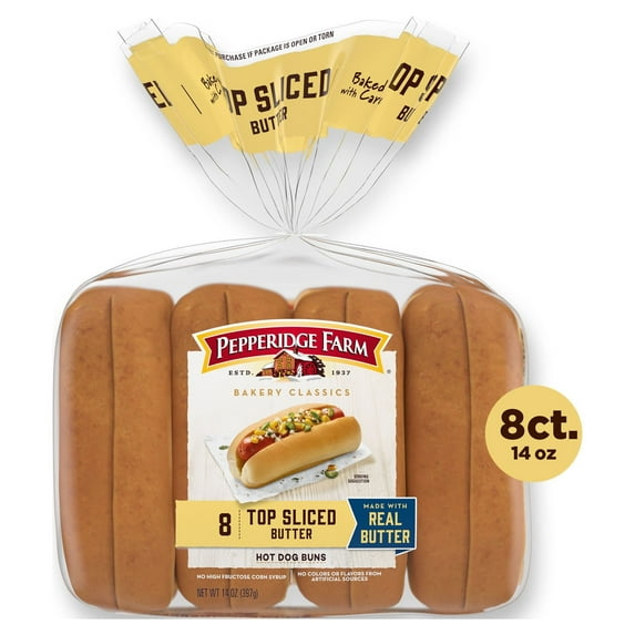 Pepperidge Farm Butter Hot Dog Buns, Top Sliced, 8-Ct Bag (Pack of 6)