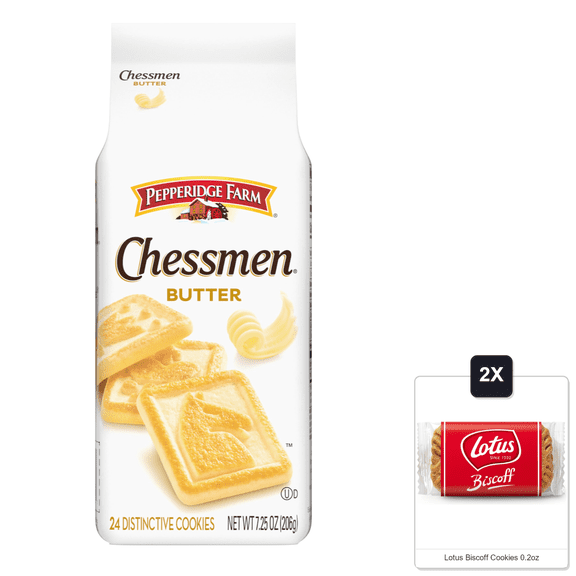 Pepperidge Farm Chessmen Butter Cookies, 7.25 Oz. Bag & 2x Lotus Biscoff Cookies 0.2oz
