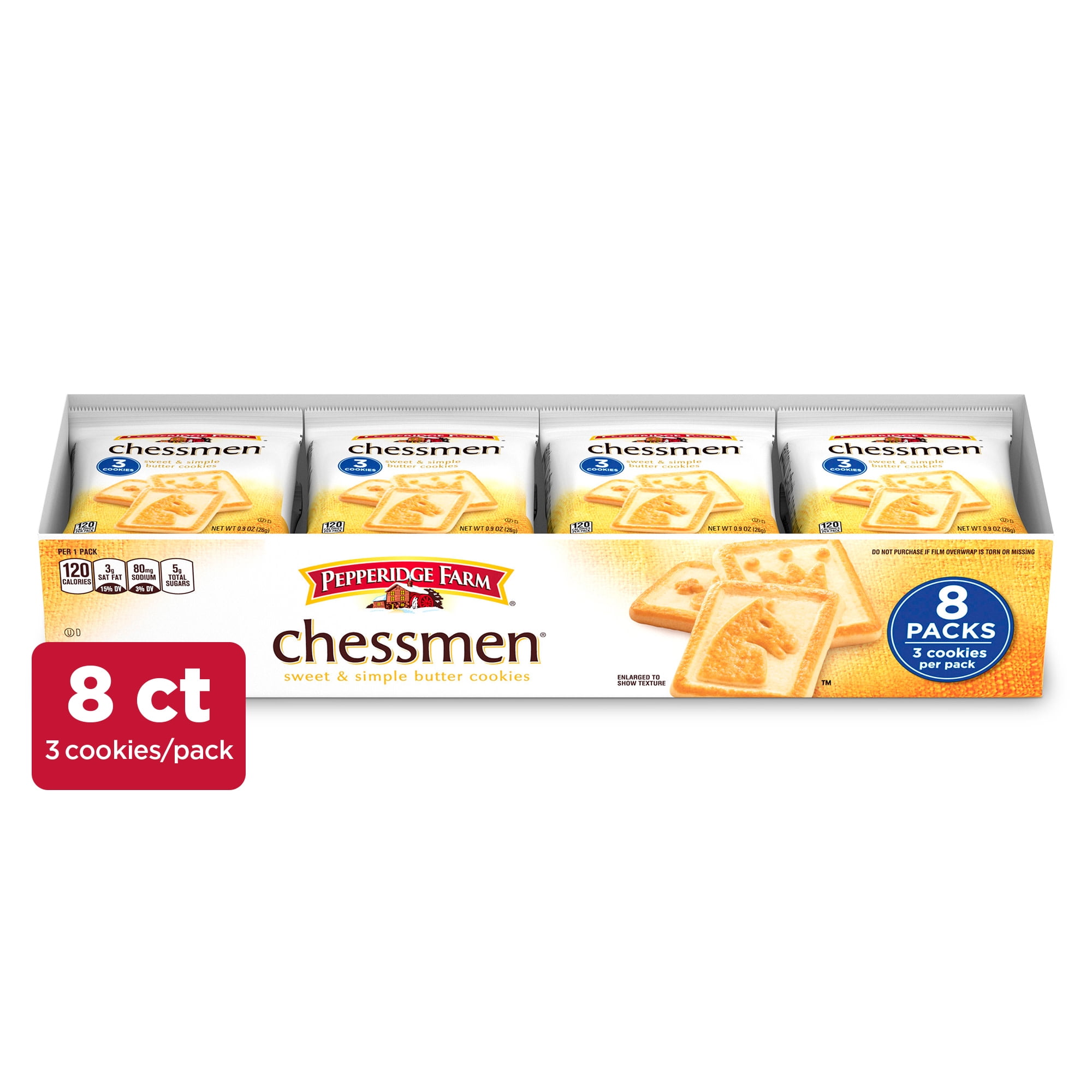 Pepperidge Farm Chessmen Butter Cookies Multipack, 8 Packs, 3 Cookies