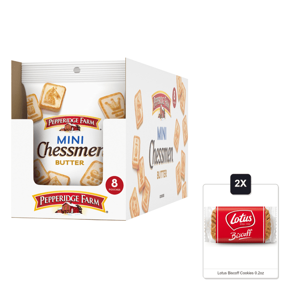 Pepperidge Farm Chessmen Minis Butter Cookies, 8 Snack Packs, 2.25-Oz. Each (Pack Of 8) & 2x Lotus Biscoff Cookies 0.2oz