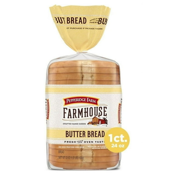 Pepperidge Farm Farmhouse Butter Bread 22 oz, Soft White Loaf (Pack of 6)