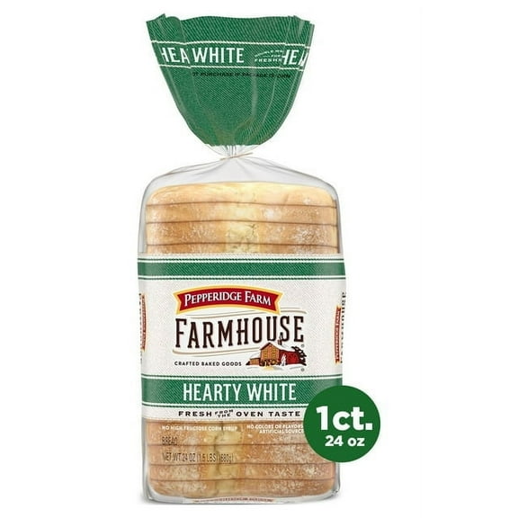 Pepperidge Farm Farmhouse Hearty White Bread 24 oz Thick-Sliced Loaf (Pack of 4)