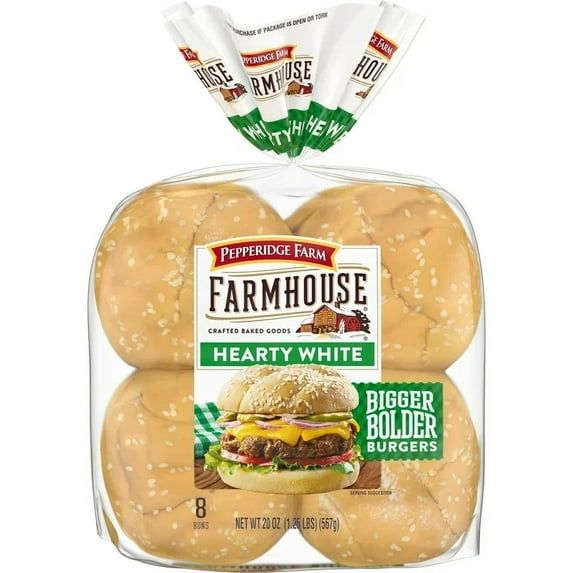 Pepperidge Farm Farmhouse Hearty White Hamburger Buns, 3-Pack 8 Count Bags