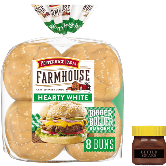 Pepperidge Farm Farmhouse Hearty White Hamburger Buns, 8-Pack Bag