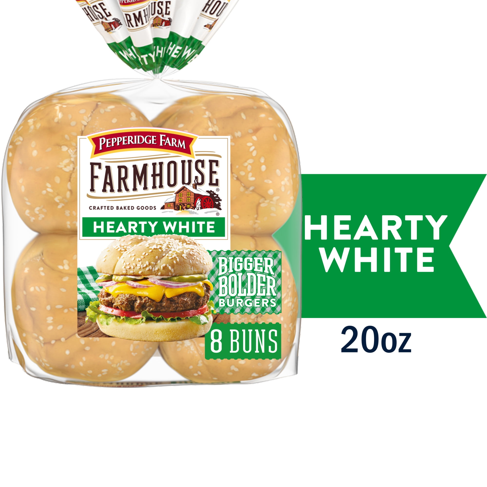 Pepperidge Farm Farmhouse Hearty White Hamburger Buns, 8-Pack Bag