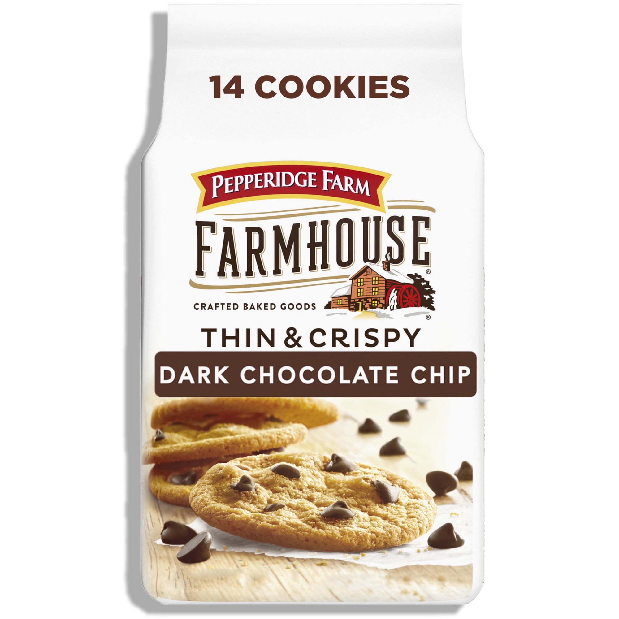 Pepperidge Farm Farmhouse Thin and Crispy Dark Chocolate Chip Cookies, 6.9 oz Bag (14 Cookies)