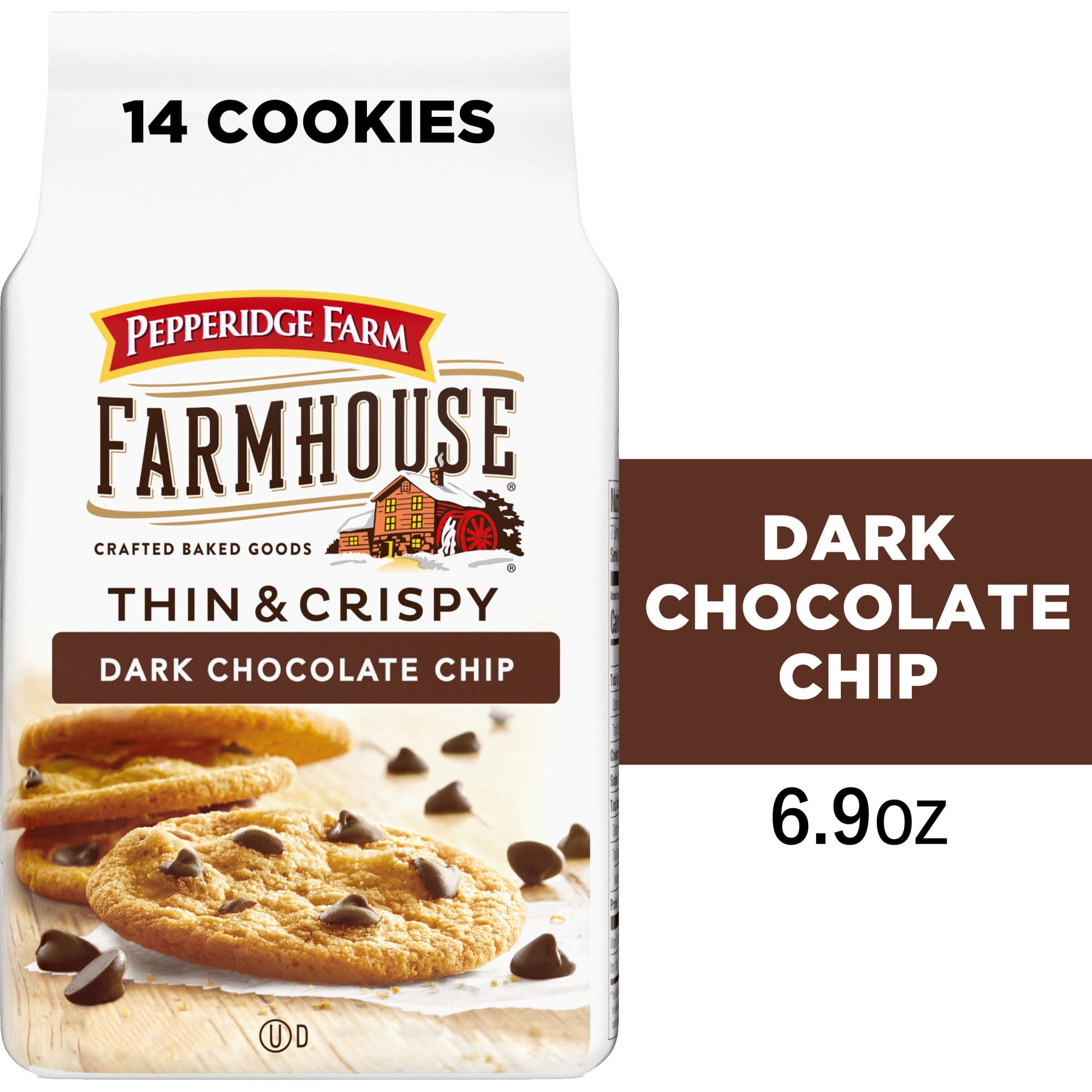 Pepperidge Farm Farmhouse Thin and Crispy Dark Chocolate Chip Cookies, 6.9 oz Bag (14 Cookies)
