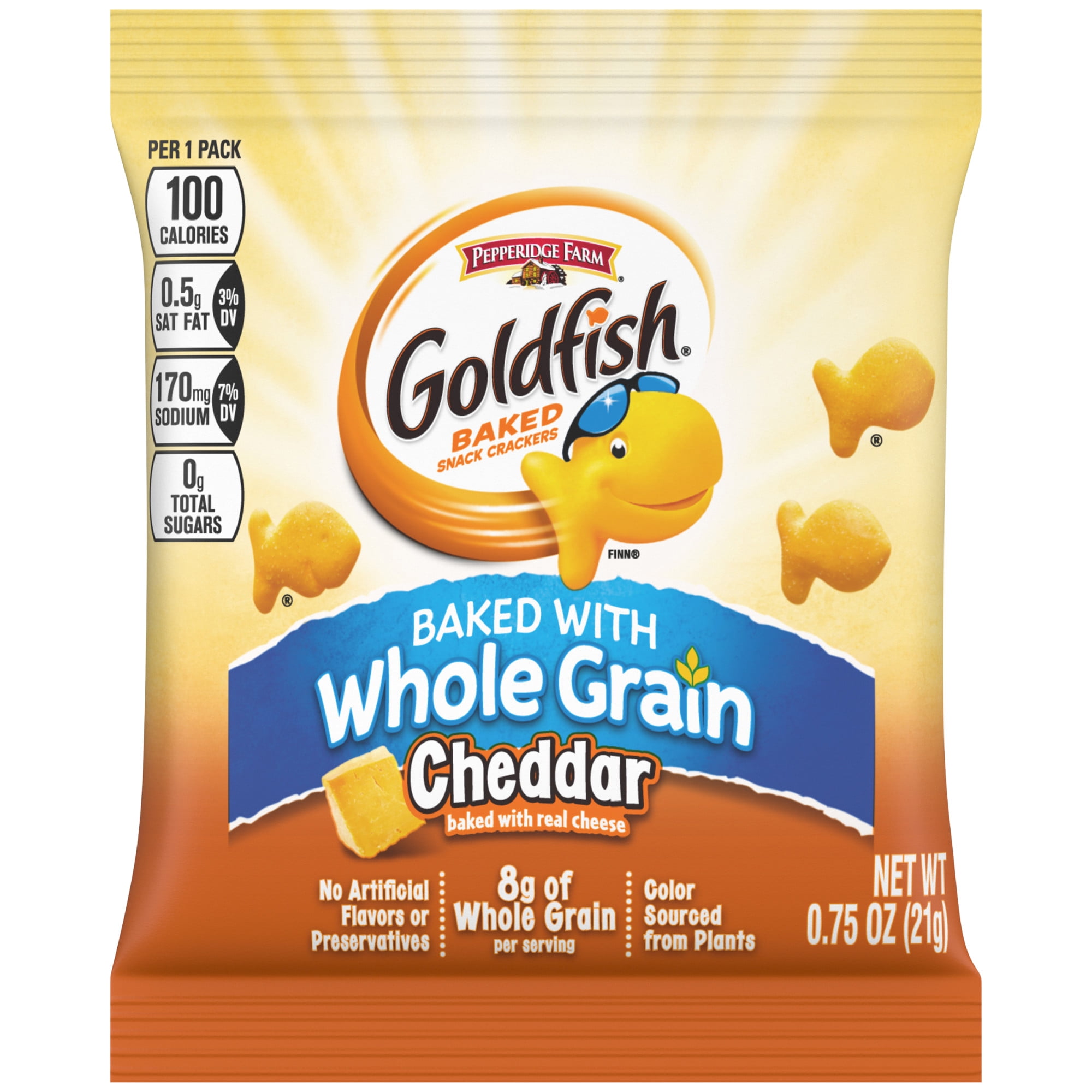 Pepperidge Farm Goldfish Baked with Whole Grain Cheddar Crackers, 0.75 oz. Bag