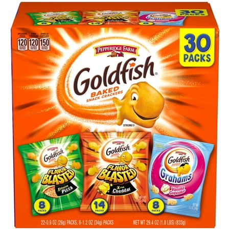 Pepperidge Farm Goldfish Crackers, Bold Mix Variety Pack Box, 30-count Snack Packs