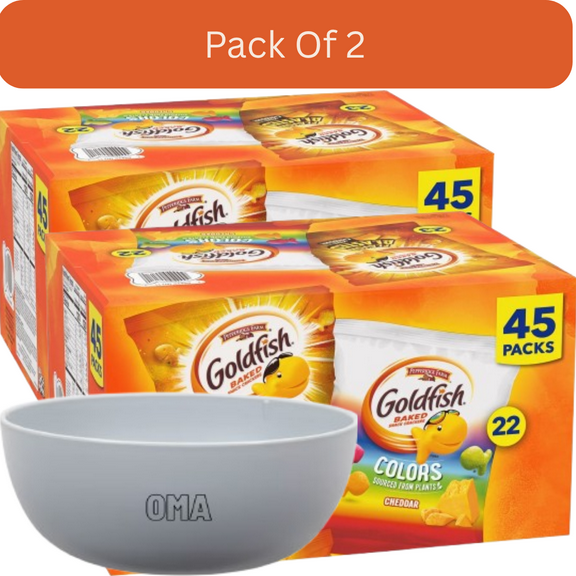 Pepperidge Farm Goldfish Crackers Variety Pack, Baked Snack, 0.9 oz., 45 pk. With White Bowl By OMA