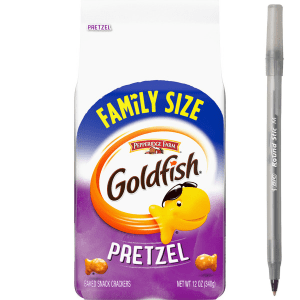Pepperidge Farm Goldfish Pretzel Crackers with pen
