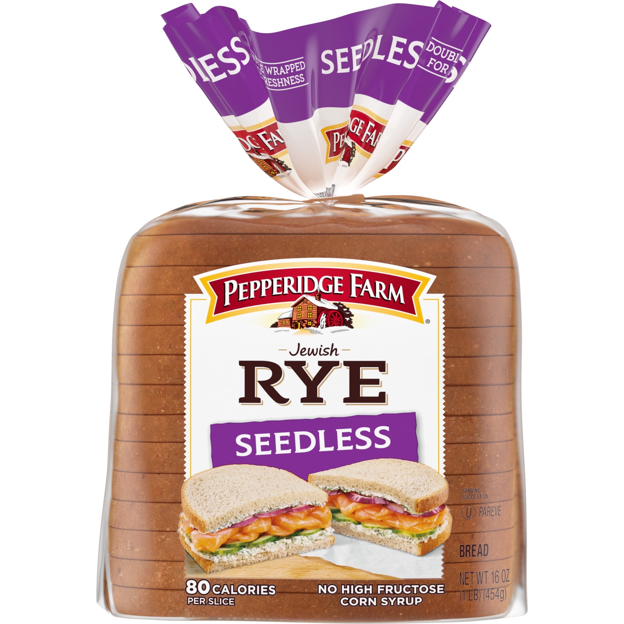 Pepperidge Farm Jewish Rye Seedless Bread, 16 oz (Pack of 2)