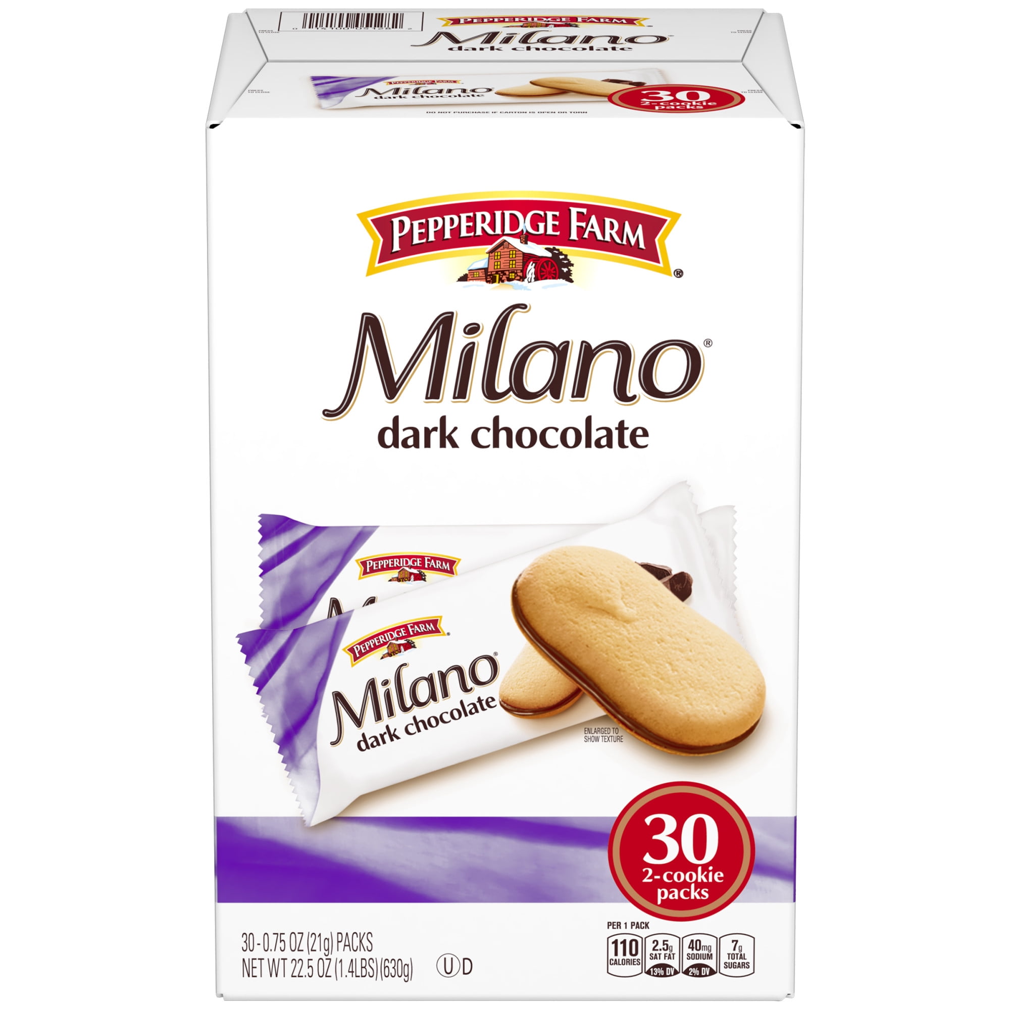 Pepperidge Farm Milano Cookies, Dark Chocolate, 30 Packs Box, 2 Cookies Per Pack