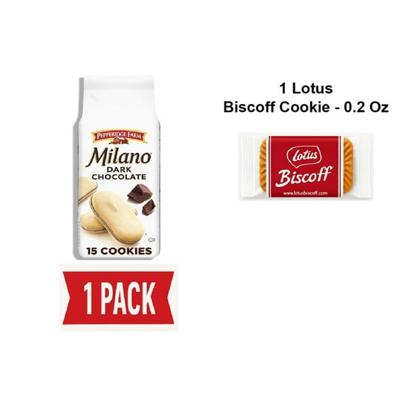 Pepperidge Farm Milano Dark Chocolate Cookies, 6 Oz Bag (15 Cookies) - Pack Of 1 & Lotus Biscoff Cookie - 0.2 Oz - 1 ct