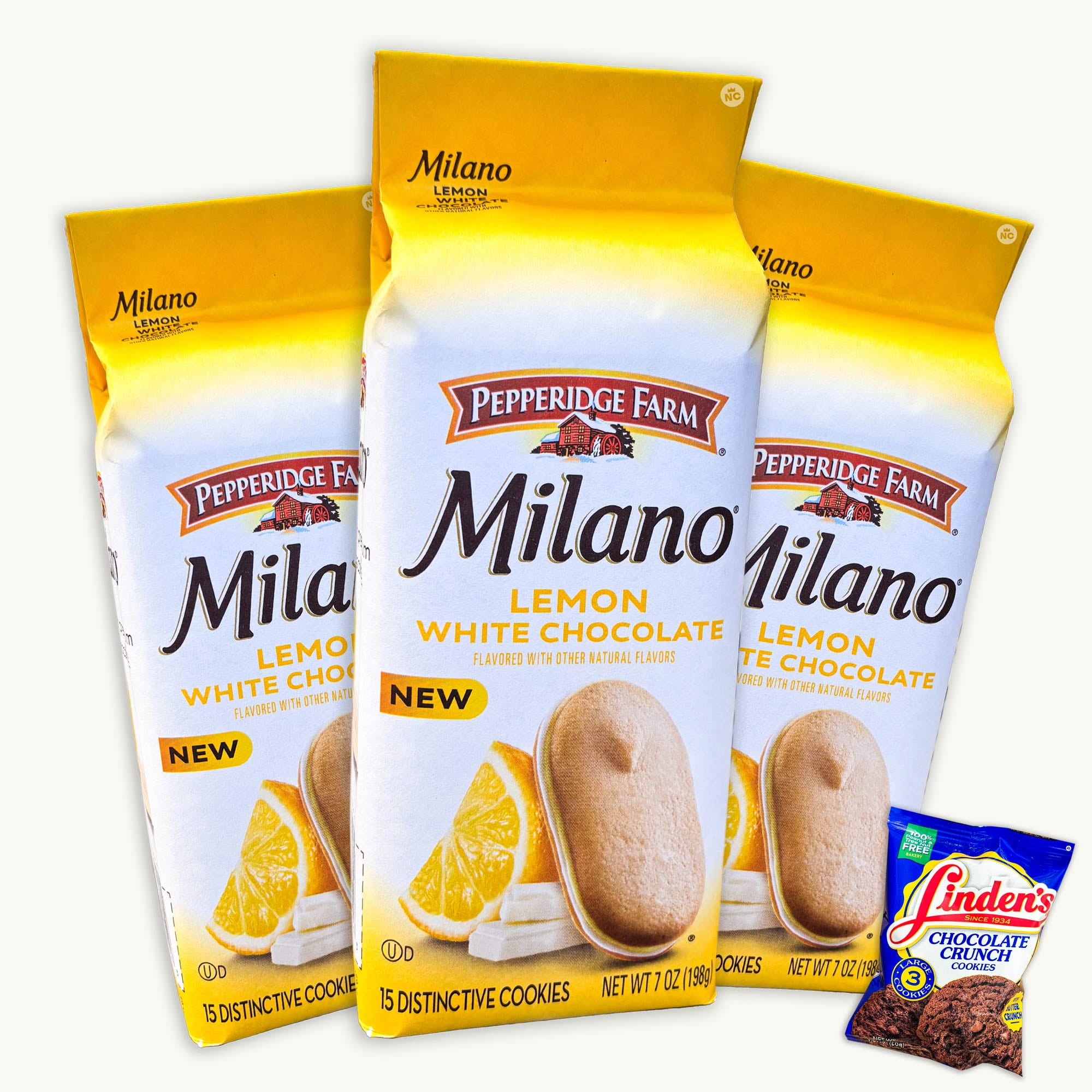 Pepperidge Farm Milano Lemon White Chocolate Cookies (3 Pack) - Linden's Butter Crunch Cookies – 4 Items