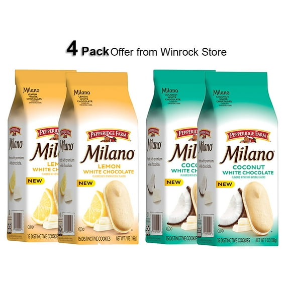 Pepperidge Farm Milano White Chocolate Coconut Flavored Cookies, & Pepperidge Farm Milano White Chocolate Lemon Flavored Cookies, 7.0 oz each 15 Count (4 Pack) Offer from Winrock Store