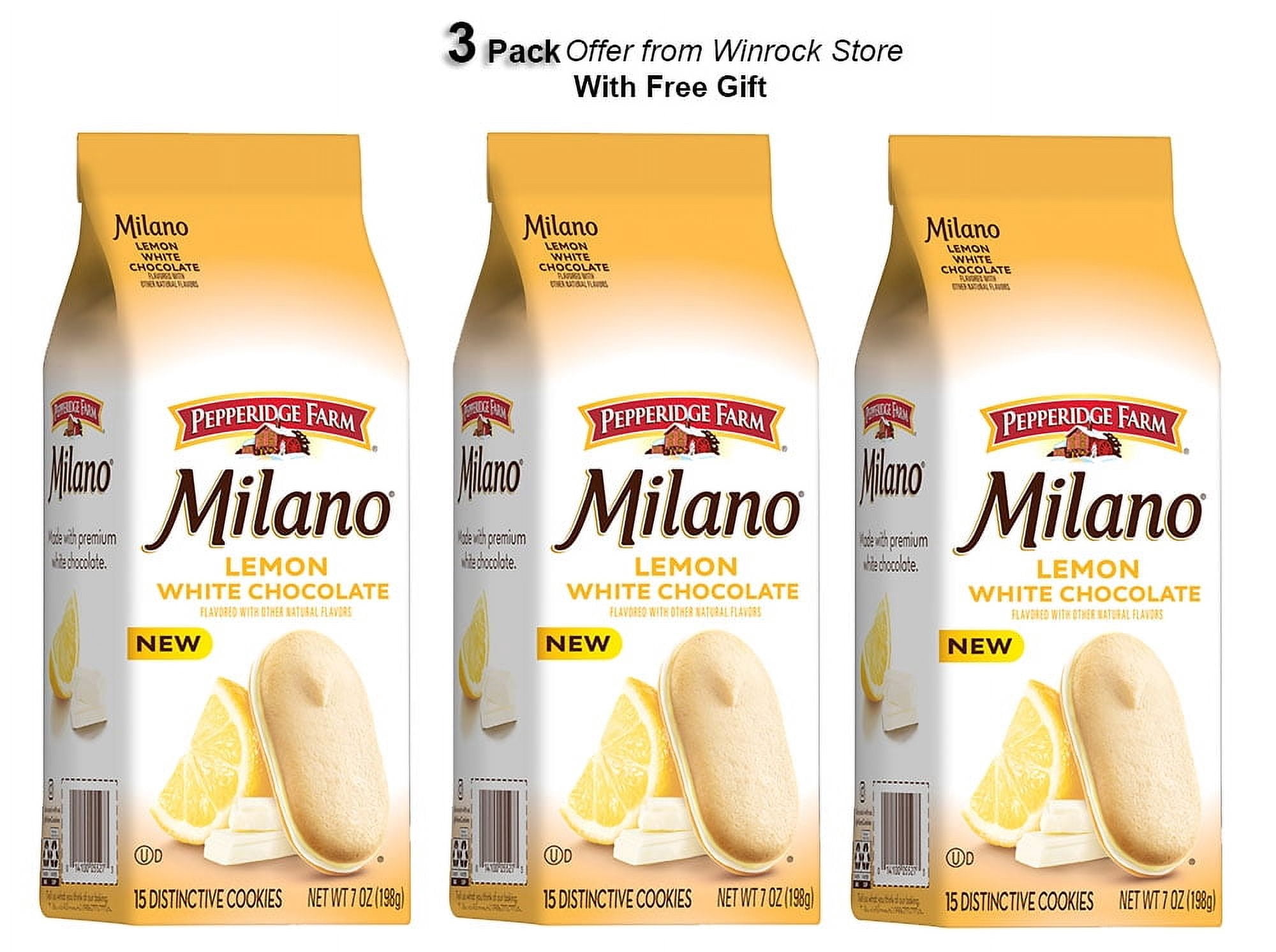 Pepperidge Farm Milano White Chocolate Lemon Flavored Cookies, 7 oz (3 Pack) Free Gift from Winrock Store