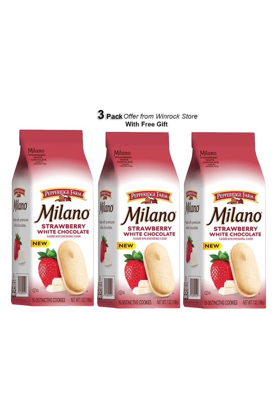 Milano White Chocolate Strawberry Flavored Cookies, 7 oz (3 Pack) Free Gift from Winrock Store