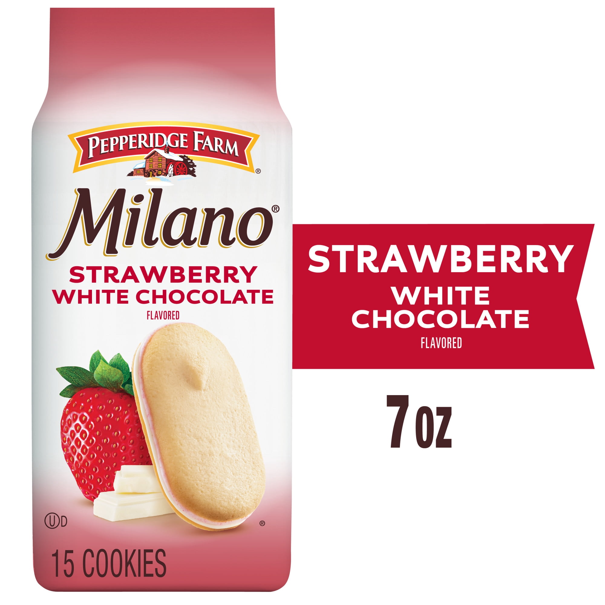Pepperidge Farm Milano White Chocolate Strawberry Flavored Cookies, 7 oz Bag