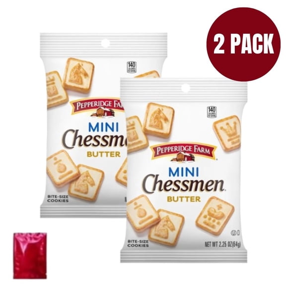 Pepperidge Farm Mini Chessmen Butter Cookies, 2 Pack (2.25 oz Each) with BONUS LaPrima Morceau Bonbon, Classic Shortbread Cookies, Snack Packs