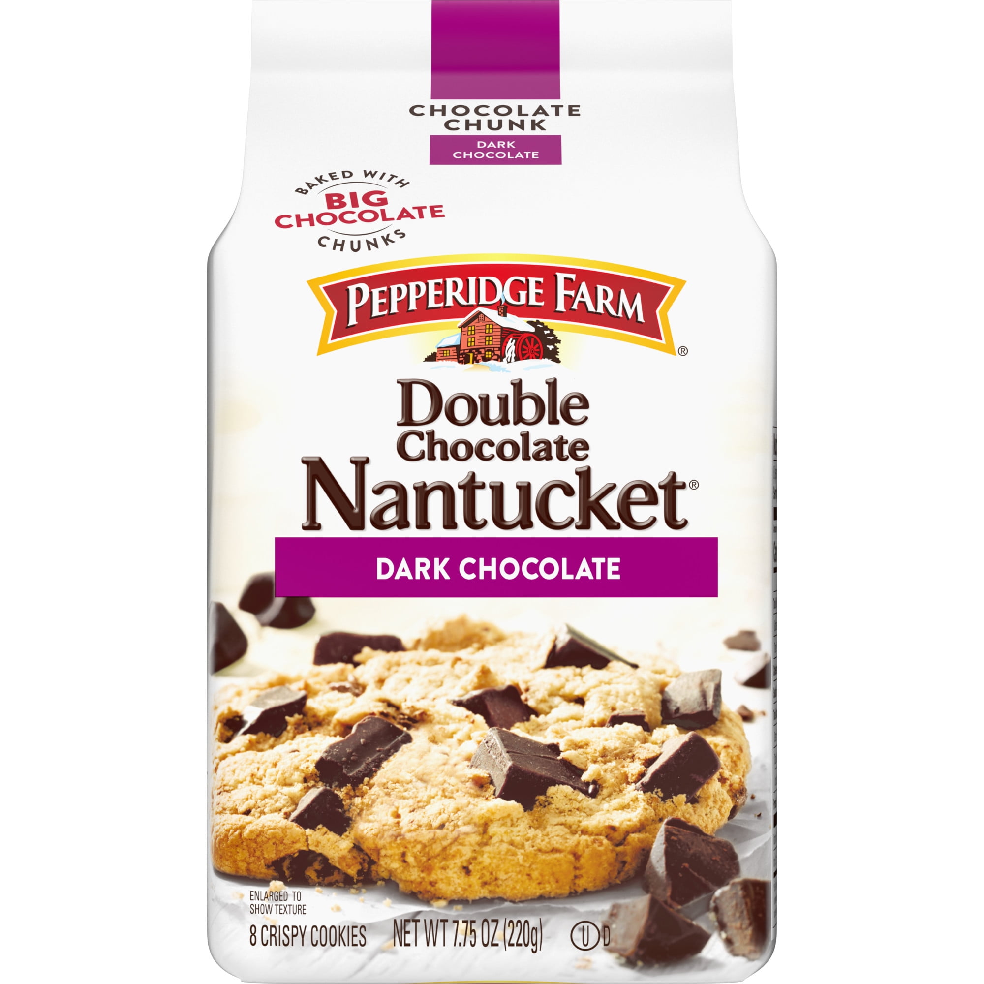 Pepperidge Farm Nantucket Crispy Double Dark Chocolate Chunk Cookies, 7.75 oz Bag (8 Cookies)