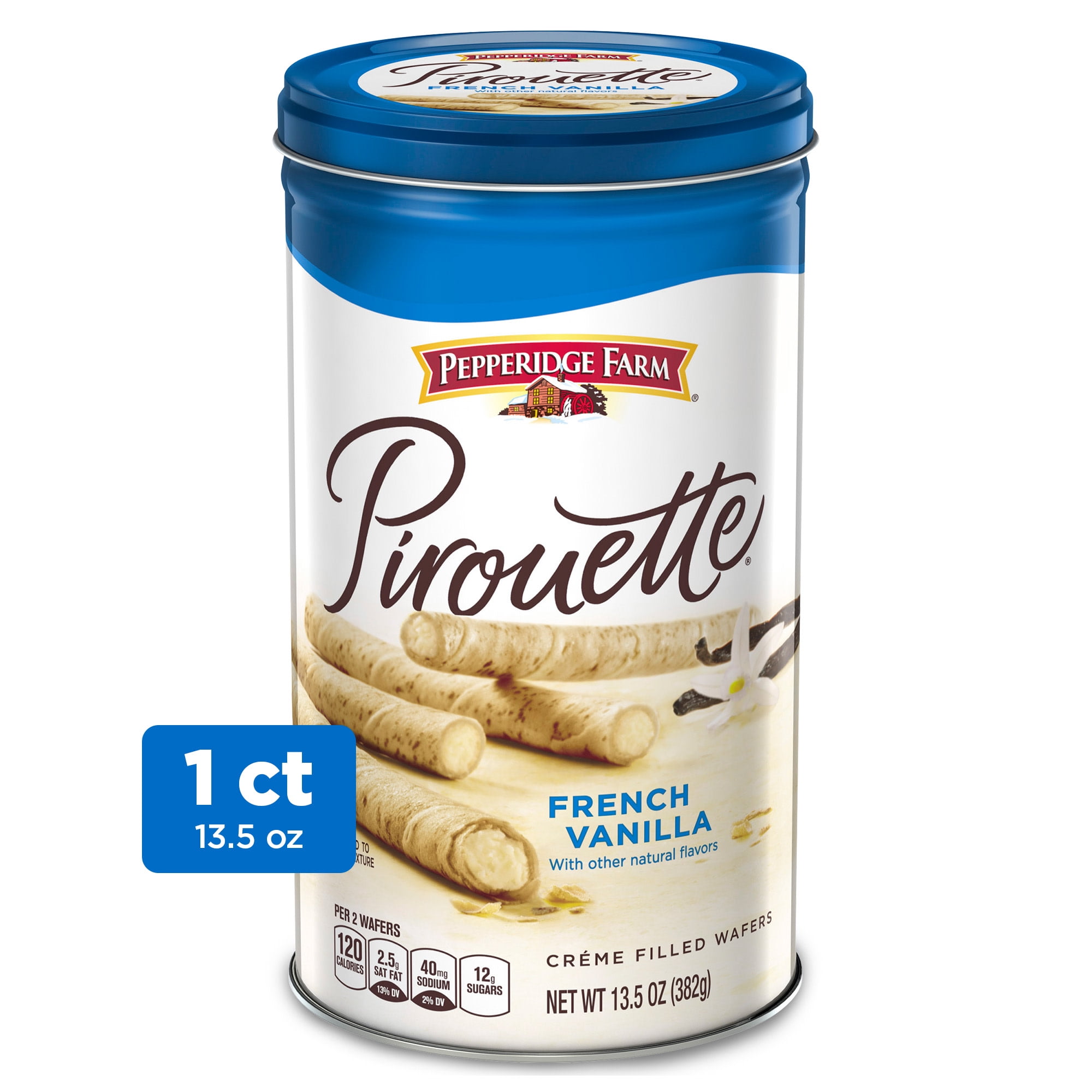 Pepperidge Farm Pirouette Cookies, French Vanilla Crme Filled Wafers, 13.5 oz Tin