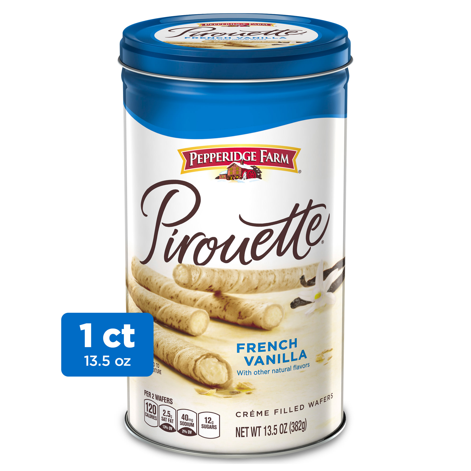 Pepperidge Farm Pirouette Cookies, French Vanilla Crème Filled Wafers, 13.5 oz Tin - image 1 of 9