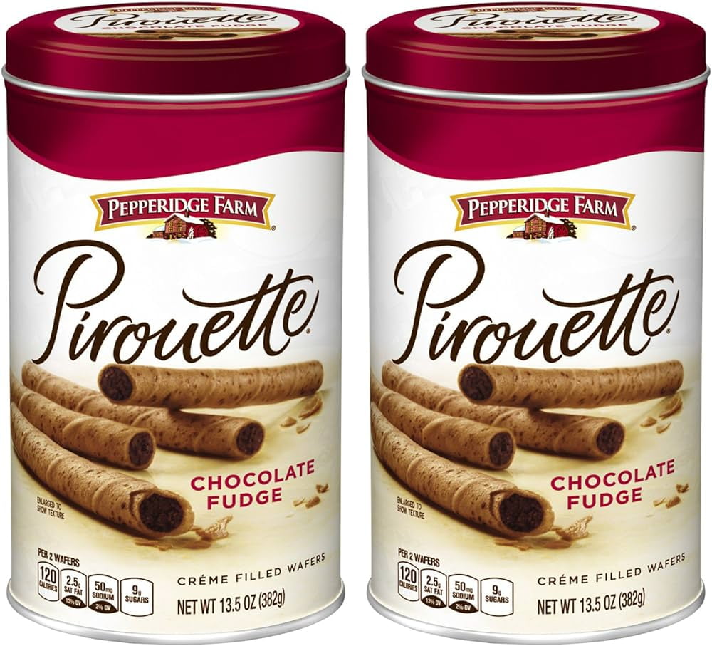 Pepperidge Farm, Pirouettes Chocolate Fudge Créme Filled Wafers, 13.5 oz. Can (Pack of 2)