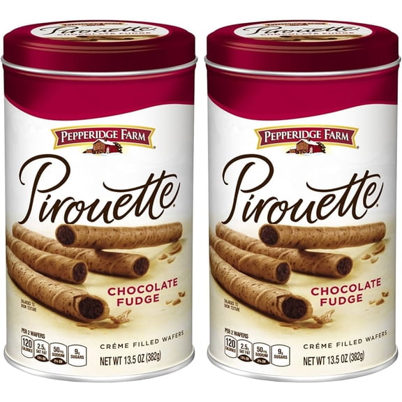 Pepperidge Farm, Pirouettes Chocolate Fudge Créme Filled Wafers, 13.5 oz. Can (Pack of 2)